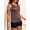 image:imageAleumdr Womens Blouson Tankini Swimsuits Cutout Textured Two Piece Swimsuit with High Waisted Short Modest Bathing SuitsDark Brown
