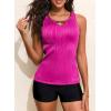 image:imageAleumdr Womens Blouson Tankini Swimsuits Cutout Textured Two Piece Swimsuit with High Waisted Short Modest Bathing SuitsRose Red