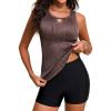 image:imageAleumdr Womens Blouson Tankini Swimsuits Cutout Textured Two Piece Swimsuit with High Waisted Short Modest Bathing SuitsDark Brown