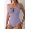 image:imageAleumdr Womens Textured One Piece Swimsuit Tummy Control Bathing Suit with Bow Tie Knot Cutout Ruching SwimwearLavender Purple