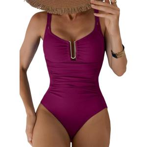 image:imageAleumdr Womens One Piece Swimsuits Tummy Control Bathing Suit UWire Cutout Ruched Slimming SwimwearViolet