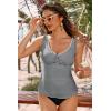 image:imageAleumdr Womens Tankini Bathing Suit Modest Two Piece Swimsuit Ruffle V Neck Swim Tank Top with High Waisted BottomA8 Black Stripe