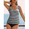 image:imageAleumdr Womens Tankini Bathing Suit Modest Two Piece Swimsuit Ruffle V Neck Swim Tank Top with High Waisted BottomA8 Black Stripe