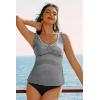 image:imageAleumdr Womens Tankini Bathing Suit Modest Two Piece Swimsuit Ruffle V Neck Swim Tank Top with High Waisted BottomA8 Black Stripe