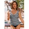 image:imageAleumdr Womens Tankini Bathing Suit Modest Two Piece Swimsuit Ruffle V Neck Swim Tank Top with High Waisted BottomA8 Black Stripe