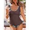 image:imageAleumdr Womens Tankini Bathing Suit Modest Two Piece Swimsuit Ruffle V Neck Swim Tank Top with High Waisted BottomA9 Chicory Coffee