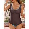 image:imageAleumdr Womens Tankini Bathing Suit Modest Two Piece Swimsuit Ruffle V Neck Swim Tank Top with High Waisted BottomA9 Chicory Coffee