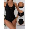 image:imageAleumdr Tummy Control One Piece Bathing Suit for Women V Neck Tie Front Cutout Swimsuit High Cut Slimming SwimwearBlack