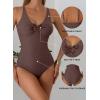 image:imageAleumdr Tummy Control One Piece Bathing Suit for Women V Neck Tie Front Cutout Swimsuit High Cut Slimming SwimwearCoffee
