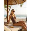 image:imageAleumdr Tummy Control One Piece Bathing Suit for Women V Neck Tie Front Cutout Swimsuit High Cut Slimming SwimwearCoffee