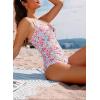 image:imageAleumdr Tummy Control One Piece Bathing Suit for Women V Neck Tie Front Cutout Swimsuit High Cut Slimming SwimwearFloral Pink