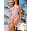 image:imageAleumdr Tummy Control One Piece Bathing Suit for Women V Neck Tie Front Cutout Swimsuit High Cut Slimming SwimwearFloral Pink