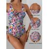 image:imageAleumdr Tummy Control One Piece Bathing Suit for Women V Neck Tie Front Cutout Swimsuit High Cut Slimming SwimwearFloral Purple