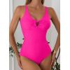 image:imageAleumdr Tummy Control One Piece Bathing Suit for Women V Neck Tie Front Cutout Swimsuit High Cut Slimming SwimwearRose Red