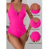 image:imageAleumdr Tummy Control One Piece Bathing Suit for Women V Neck Tie Front Cutout Swimsuit High Cut Slimming SwimwearRose Red