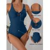 image:imageAleumdr Tummy Control One Piece Bathing Suit for Women V Neck Tie Front Cutout Swimsuit High Cut Slimming SwimwearSail Blue