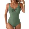 image:imageAleumdr Tummy Control One Piece Bathing Suit for Women V Neck Tie Front Cutout Swimsuit High Cut Slimming SwimwearFour Leaf Clover