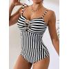 image:imageAleumdr Womens Striped One Piece Swimsuit Tummy Control Bathing Suit with Metal Ring Cutout SwimwearBlack Stripe