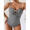 image:imageAleumdr Womens Striped One Piece Swimsuit Tummy Control Bathing Suit with Metal Ring Cutout SwimwearBlack Stripe