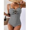 image:imageAleumdr Womens Striped One Piece Swimsuit Tummy Control Bathing Suit with Metal Ring Cutout SwimwearBlack Stripe