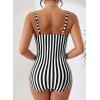 image:imageAleumdr Womens Striped One Piece Swimsuit Tummy Control Bathing Suit with Metal Ring Cutout SwimwearBlack Stripe