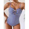 image:imageAleumdr Womens Striped One Piece Swimsuit Tummy Control Bathing Suit with Metal Ring Cutout SwimwearBlue Stripe