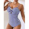 image:imageAleumdr Womens Striped One Piece Swimsuit Tummy Control Bathing Suit with Metal Ring Cutout SwimwearBlue Stripe