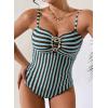 image:imageAleumdr Womens Striped One Piece Swimsuit Tummy Control Bathing Suit with Metal Ring Cutout SwimwearBrown Stripe