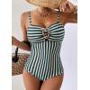 image:imageAleumdr Womens Striped One Piece Swimsuit Tummy Control Bathing Suit with Metal Ring Cutout SwimwearBrown Stripe