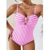 image:imageAleumdr Womens Striped One Piece Swimsuit Tummy Control Bathing Suit with Metal Ring Cutout SwimwearPink Stripe