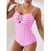 image:imageAleumdr Womens Striped One Piece Swimsuit Tummy Control Bathing Suit with Metal Ring Cutout SwimwearPink Stripe