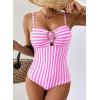 image:imageAleumdr Womens Striped One Piece Swimsuit Tummy Control Bathing Suit with Metal Ring Cutout SwimwearPink Stripe