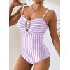 image:imageAleumdr Womens Striped One Piece Swimsuit Tummy Control Bathing Suit with Metal Ring Cutout SwimwearPurple Stripe
