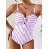 image:imageAleumdr Womens Striped One Piece Swimsuit Tummy Control Bathing Suit with Metal Ring Cutout SwimwearPurple Stripe