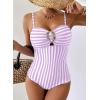 image:imageAleumdr Womens Striped One Piece Swimsuit Tummy Control Bathing Suit with Metal Ring Cutout SwimwearPurple Stripe