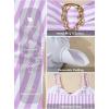 image:imageAleumdr Womens Striped One Piece Swimsuit Tummy Control Bathing Suit with Metal Ring Cutout SwimwearPurple Stripe