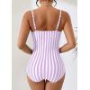 image:imageAleumdr Womens Striped One Piece Swimsuit Tummy Control Bathing Suit with Metal Ring Cutout SwimwearPurple Stripe