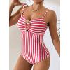 image:imageAleumdr Womens Striped One Piece Swimsuit Tummy Control Bathing Suit with Metal Ring Cutout SwimwearRed Stripe
