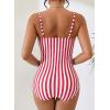 image:imageAleumdr Womens Striped One Piece Swimsuit Tummy Control Bathing Suit with Metal Ring Cutout SwimwearRed Stripe