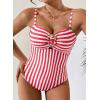 image:imageAleumdr Womens Striped One Piece Swimsuit Tummy Control Bathing Suit with Metal Ring Cutout SwimwearRed Stripe