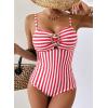image:imageAleumdr Womens Striped One Piece Swimsuit Tummy Control Bathing Suit with Metal Ring Cutout SwimwearRed Stripe