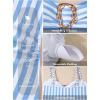 image:imageAleumdr Womens Striped One Piece Swimsuit Tummy Control Bathing Suit with Metal Ring Cutout SwimwearSky Blue Stripe