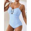 image:imageAleumdr Womens Striped One Piece Swimsuit Tummy Control Bathing Suit with Metal Ring Cutout SwimwearSky Blue Stripe