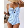 image:imageAleumdr Womens Striped One Piece Swimsuit Tummy Control Bathing Suit with Metal Ring Cutout SwimwearSky Blue Stripe
