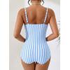 image:imageAleumdr Womens Striped One Piece Swimsuit Tummy Control Bathing Suit with Metal Ring Cutout SwimwearSky Blue Stripe