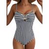 image:imageAleumdr Womens Striped One Piece Swimsuit Tummy Control Bathing Suit with Metal Ring Cutout SwimwearBlack Stripe