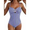 image:imageAleumdr Womens Striped One Piece Swimsuit Tummy Control Bathing Suit with Metal Ring Cutout SwimwearBlue Stripe