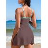 image:imageAleumdr Womens One Piece Swimsuit Floral Print Whip Stitch Tummy Control Swimdress Skirt Bathing Suit with PocketDark Brown