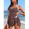 image:imageAleumdr Womens One Piece Swimsuit Floral Print Whip Stitch Tummy Control Swimdress Skirt Bathing Suit with PocketDark Brown