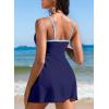 image:imageAleumdr Womens One Piece Swimsuit Floral Print Whip Stitch Tummy Control Swimdress Skirt Bathing Suit with PocketNavy Blue